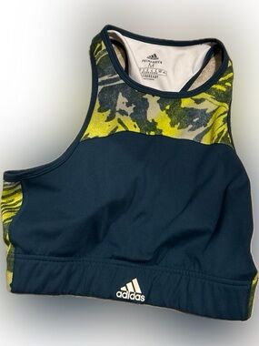 adidas Navy with Neon Yellow Camo Racerback Sports Bra